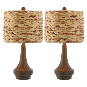 Theodore 21" Rustic Farmhouse Handwoven Rattan/Resin LED Table Lamp - JONATHAN Y